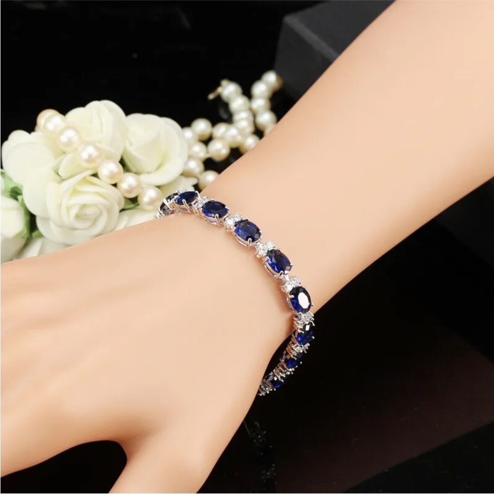 Sterling Silver Sapphire Tennis Bracelet - Picture 2 of 4